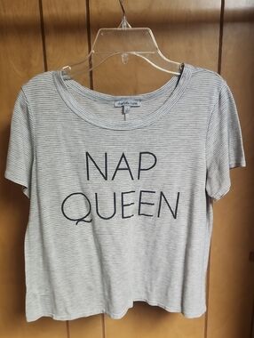 Charlotte Russe Gray Striped "NAP QUEEN" Short Sleeve Tee